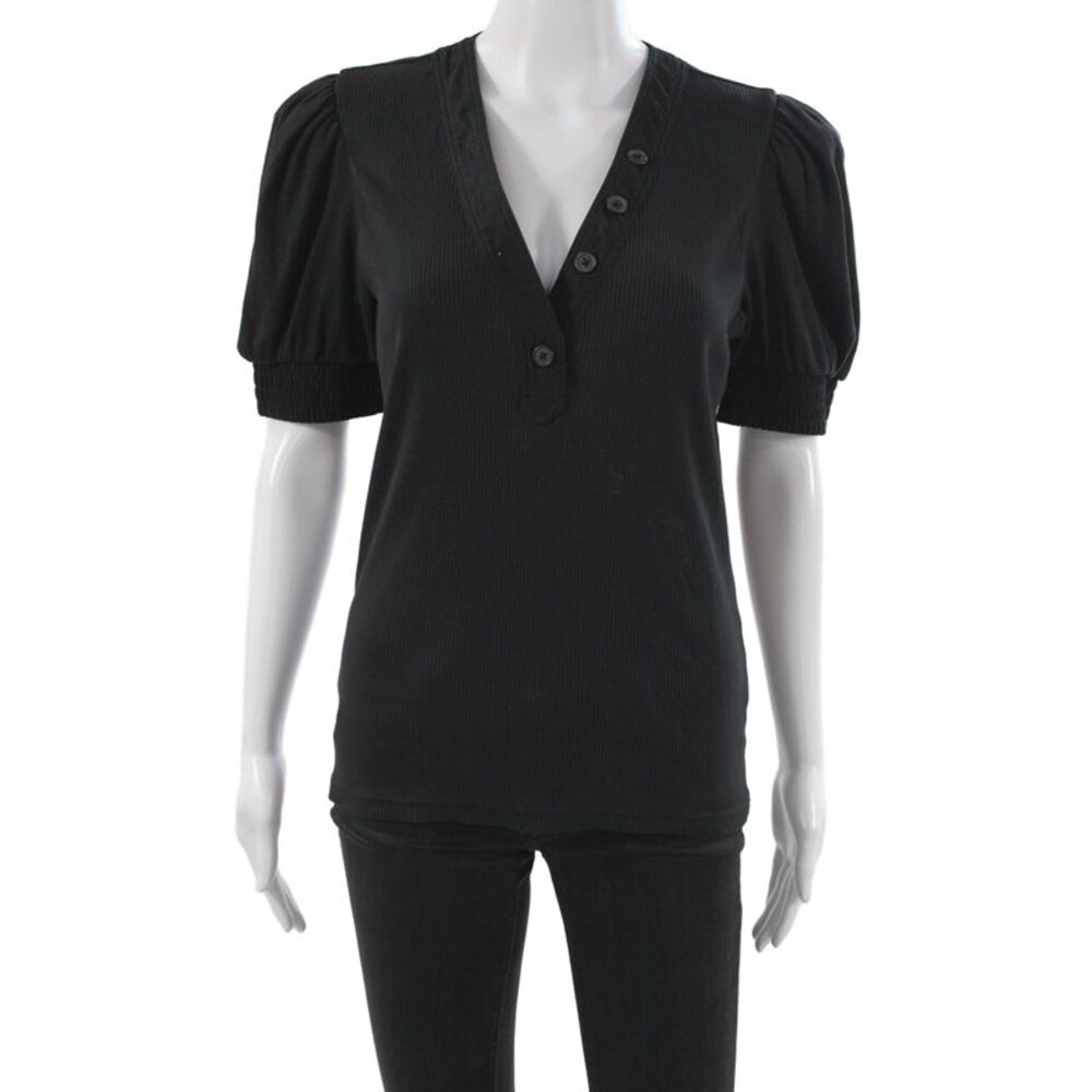 Derek Lam 10 Crosby Women Basic Henley T-Shirt Black Short Sleeve Size M